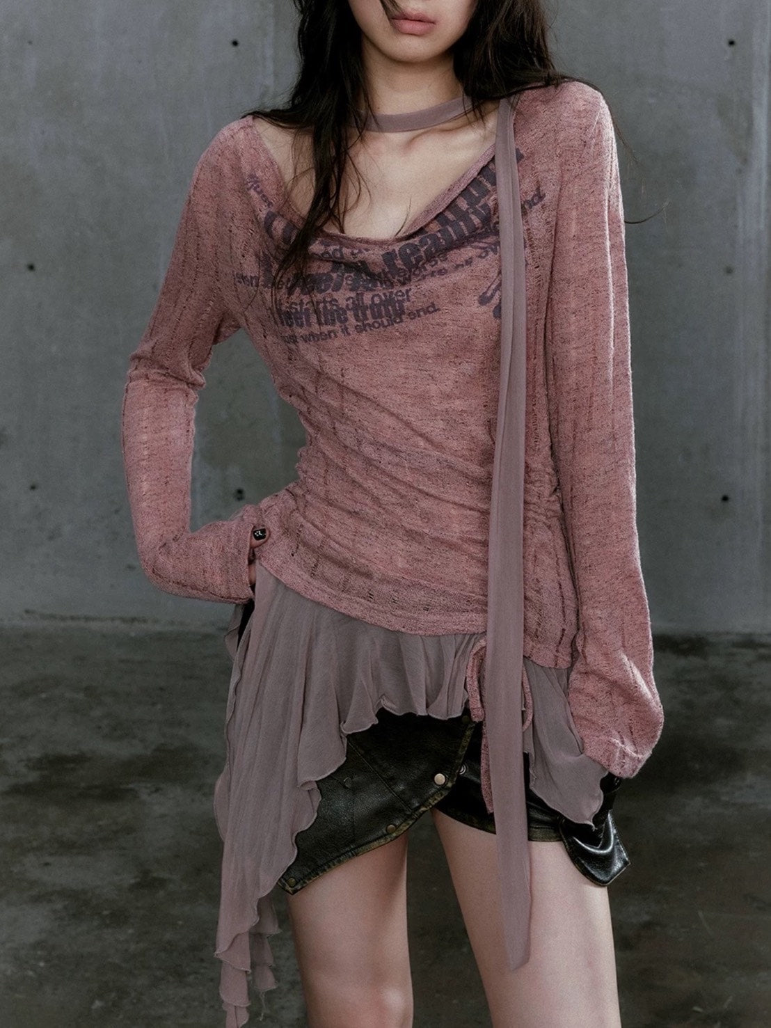 【Cest Nous】Dropped Neckline Graffiti Top