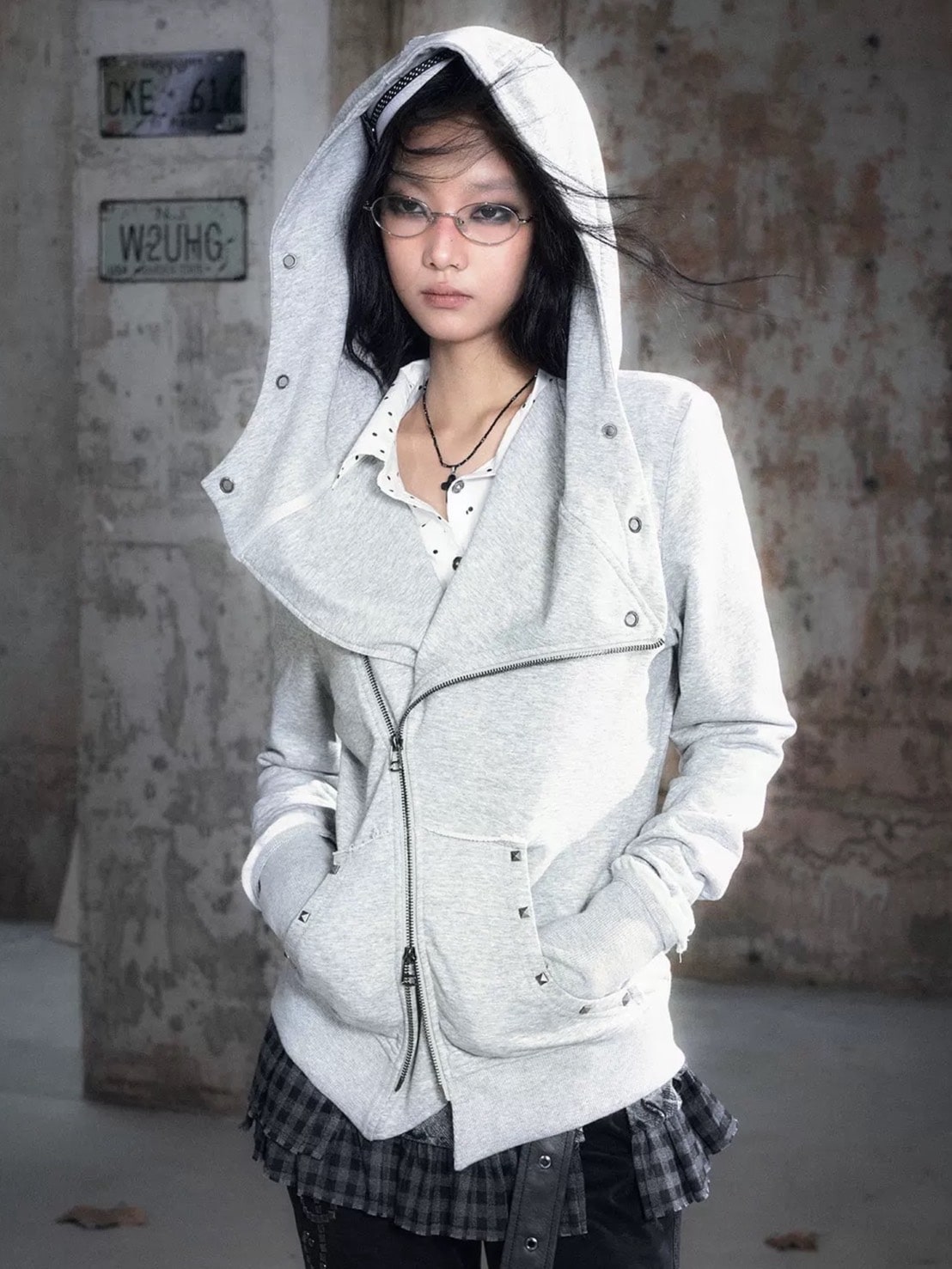 【Cest Nous】Studded Hoodie / 【セヌー】オープンカラースタッズジップパーカー