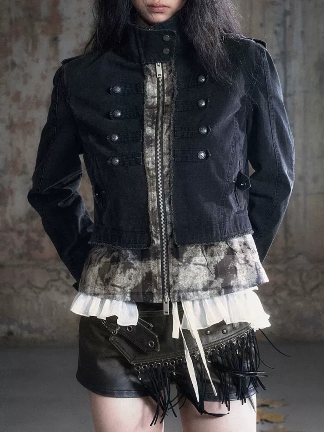 【Cest Nous】Baroque Jacket / 【セヌー】ハイネックバロックジップアップデニムジャケット
