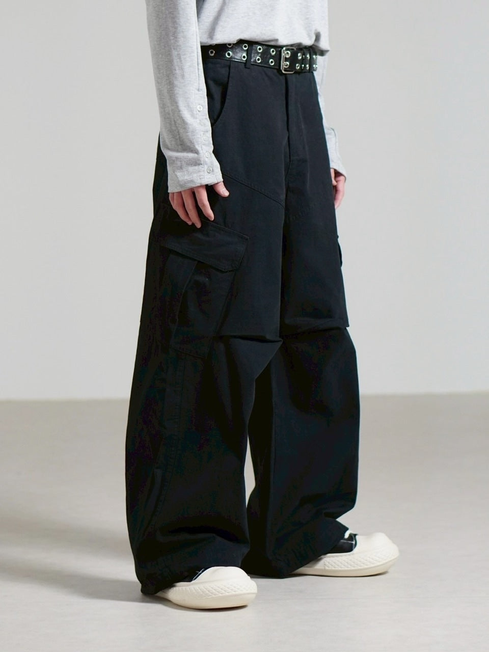 受注制【Chikashitsu +】rib cotton curve cargo pants (3color