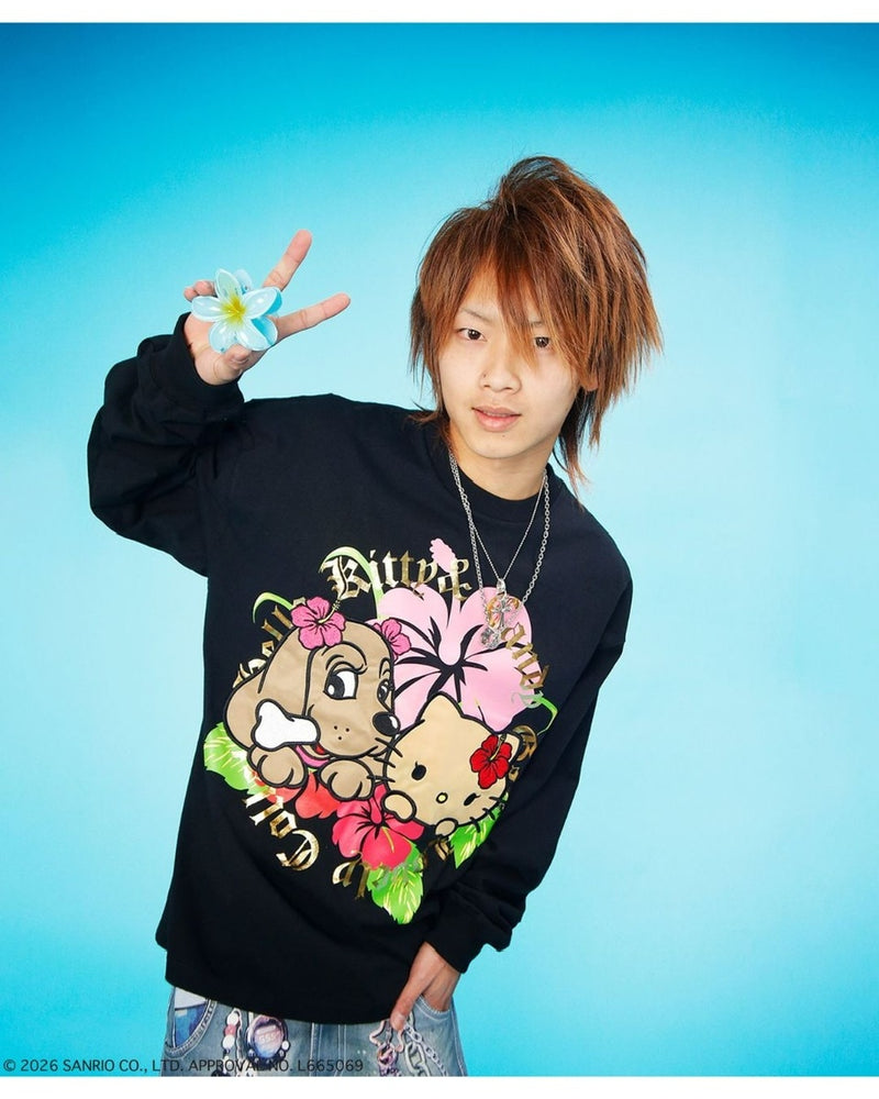 【GALFY×KITTY】キティアロハTee / 【ガルフィー×キティー】プリント長袖Tシャツ