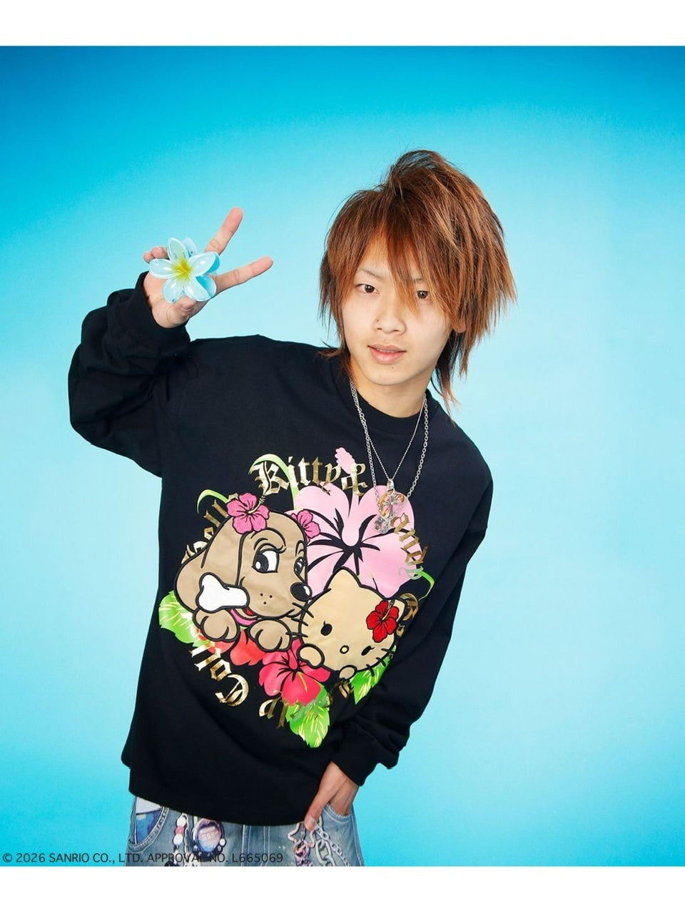 【GALFY×KITTY】キティアロハTee / 【ガルフィー×キティー】プリント長袖Tシャツ