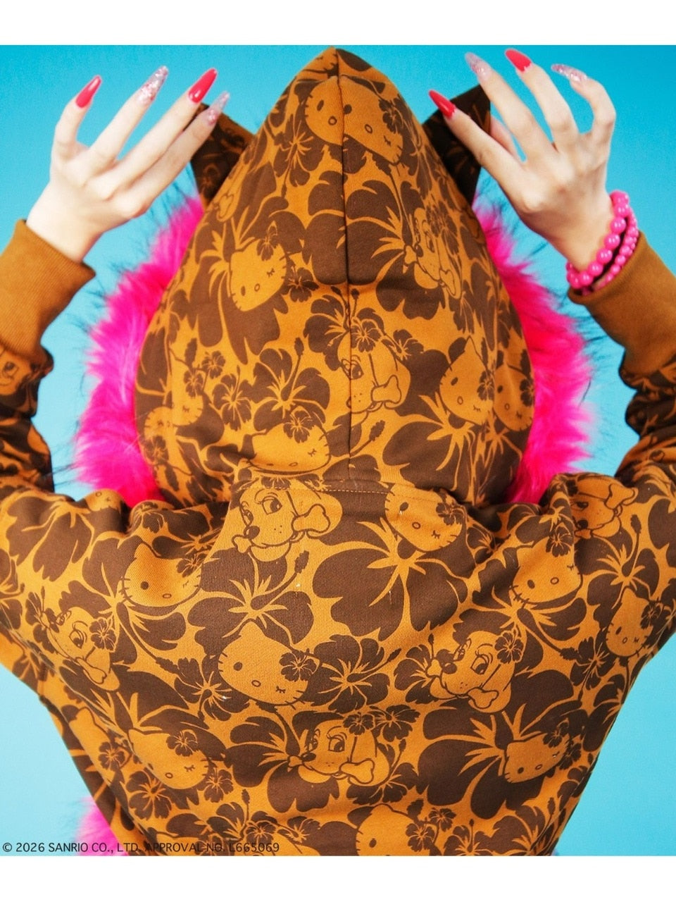 【GALFY×KITTY】鬼ギャルパーカー / 【ガルフィー×キティー】総柄猫耳ファー付きジップアップパーカー