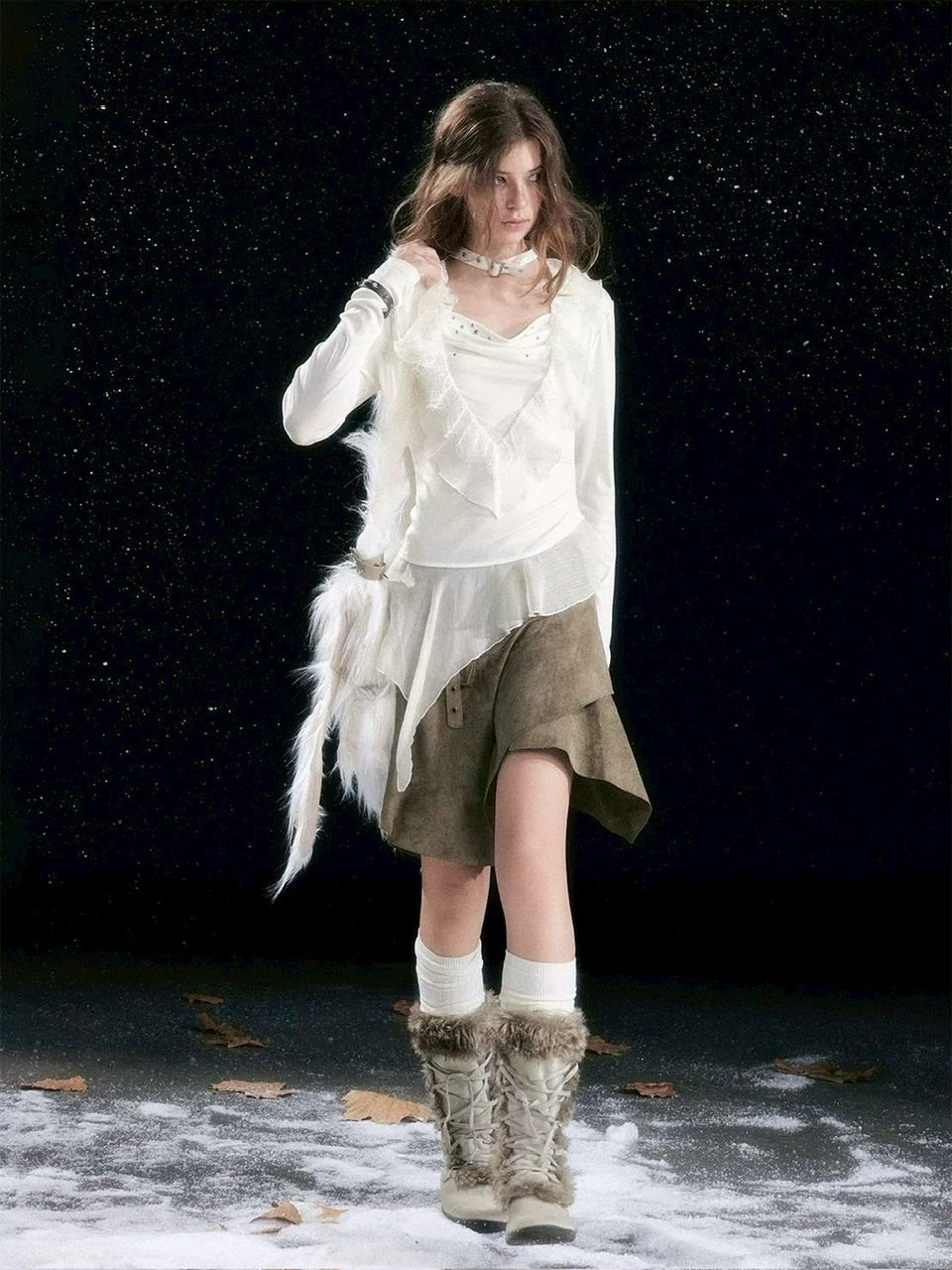 【Cest Nous】Ruffle hem top / 【セヌー】チョーカー付きアシンメトリーフリルトップス