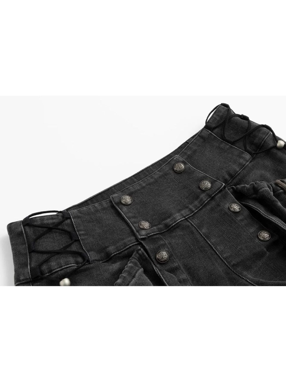 【Cest Nous】Bloom-style denim shorts / 【セヌー】レースアップリベットショートデニムパンツ