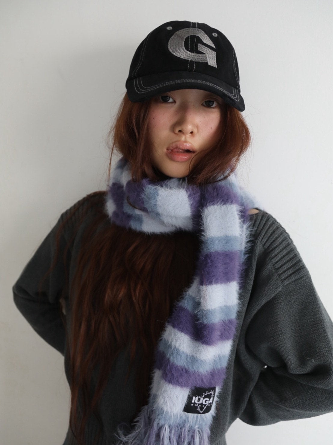 【IUGAMAKARAS】Striped Hairy Bold Muffler