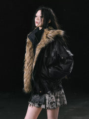 【Cest Nous】Oversize Fur collar Jacket / 【セヌー】オーバーサイズファーカラーコーティングジャケット