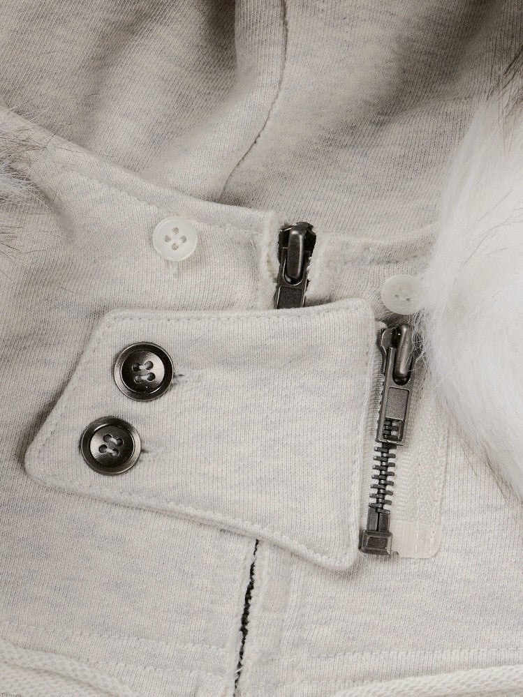 【bonienkiye】Distressed Seam Fur Hood Zip-Up