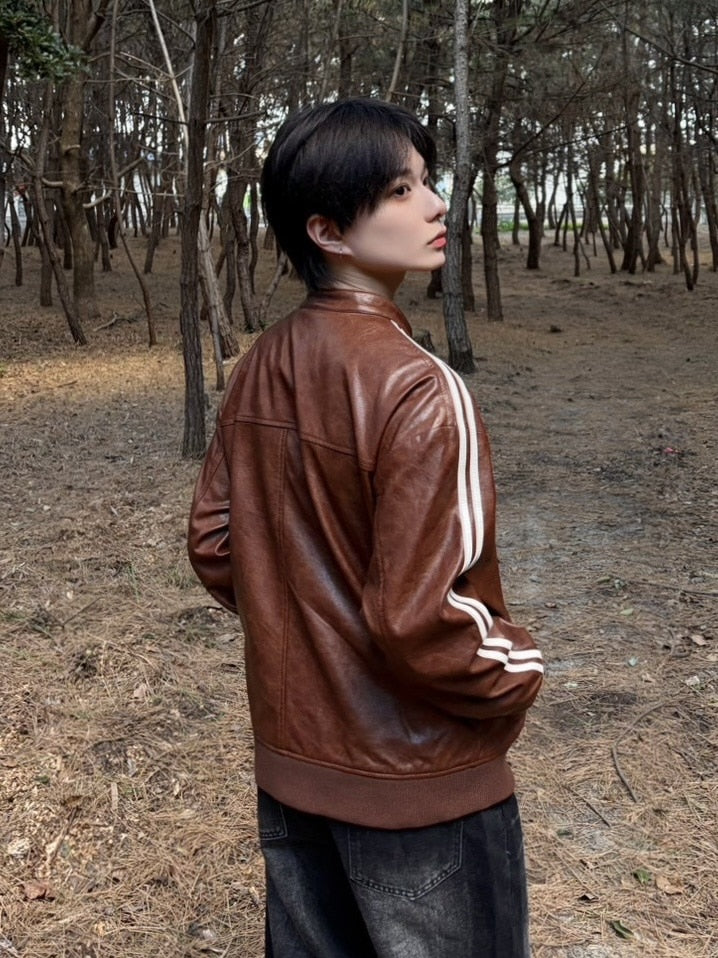 国際配送【LUV CODE】line leather jacket (2color)