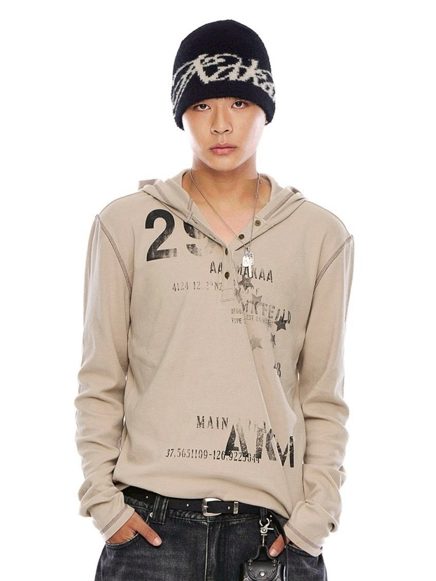 【AAKAM】Numbering Hooded Long Sleeve
