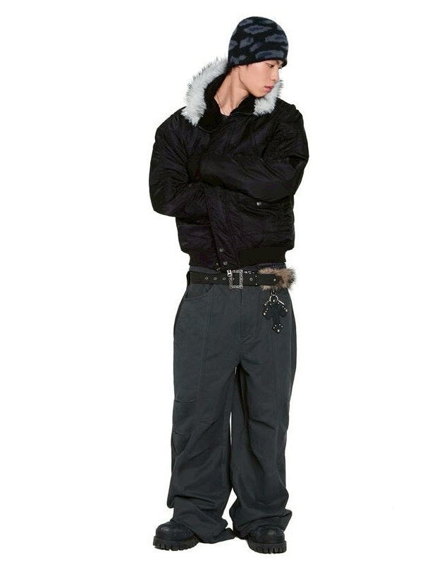 【AAKAM】Hooded Fur MA-1 Jacket