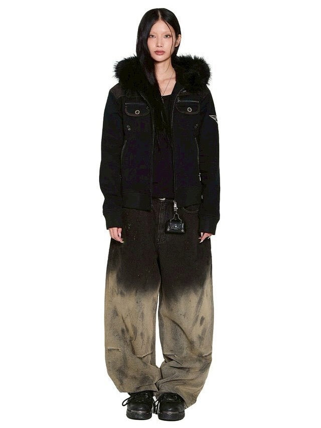 【AAKAM】Fur Camo Contrast Jacket