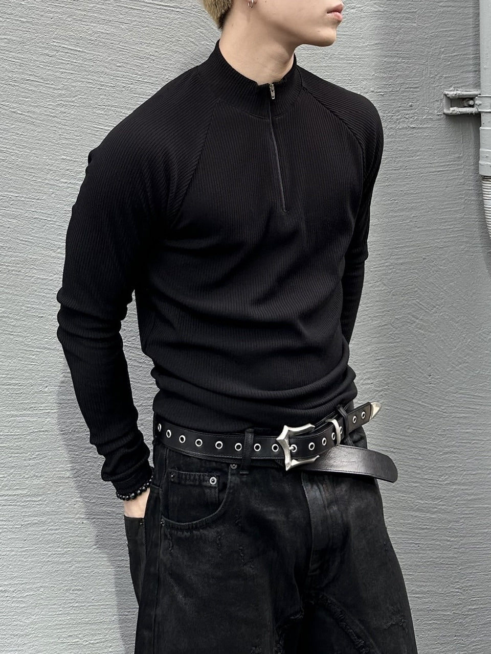 大阪店WEB限定受注制【Chikashitsu＋】mockneck zip long sleeve / 【チカシツプラス】モックネックジップ長袖Tシャツ (3color)