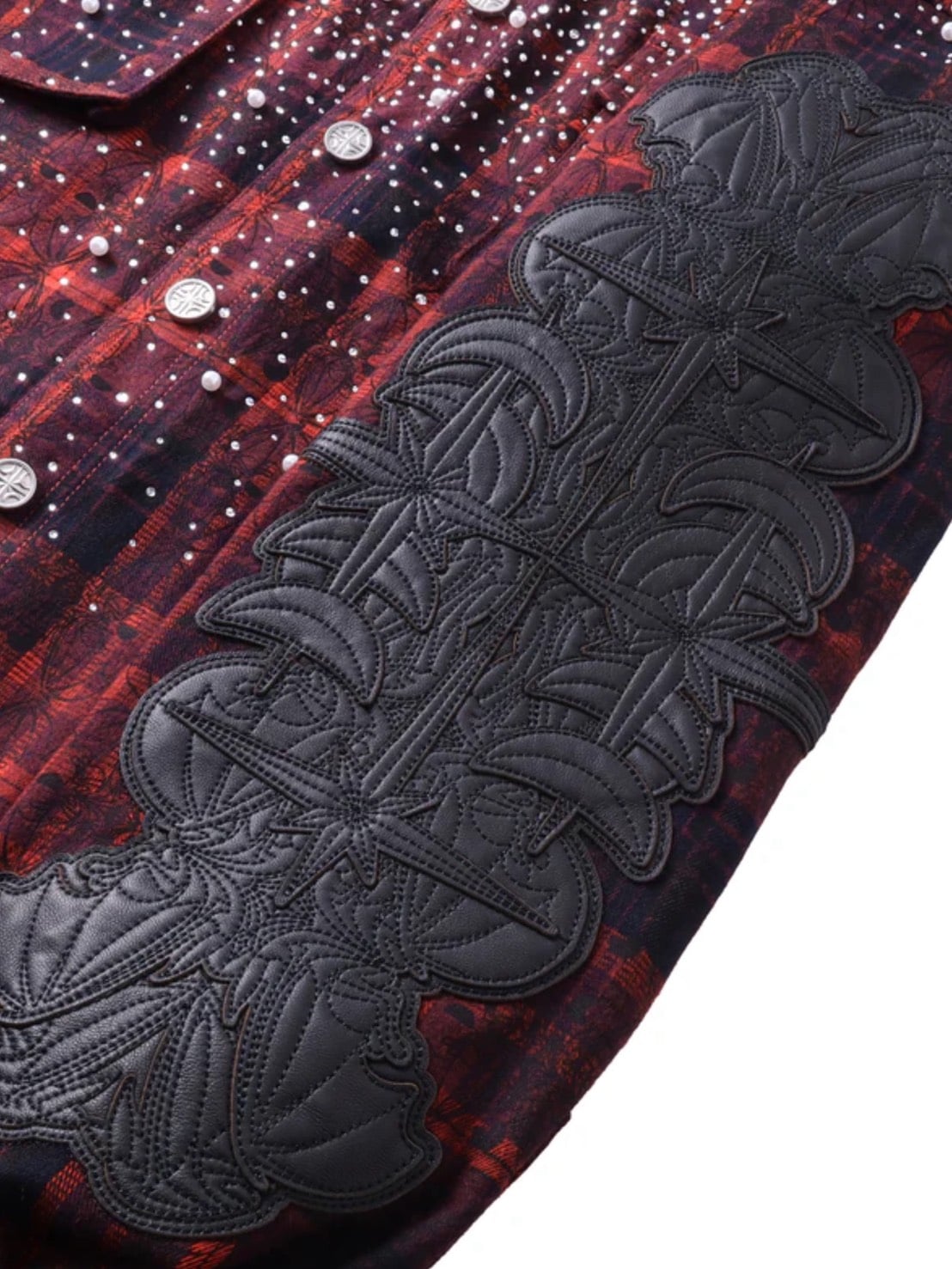 【The Boy Has No Patience】TBHNP LUMINOUS DAWN RHINESTONE PEARL BAT PATTERN L-S SHIRT / 【ザボーイハズノーペーシェンス】ラインストーンチェックシャツ