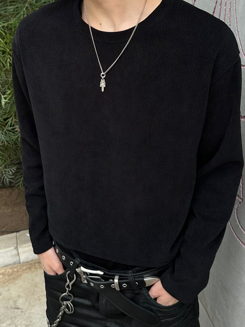 大阪店WEB限定受注制【Chikashitsu＋】cropped waffle long sleeve / 【チカシツプラス】クロップワッフルロングスリーブ (2color)