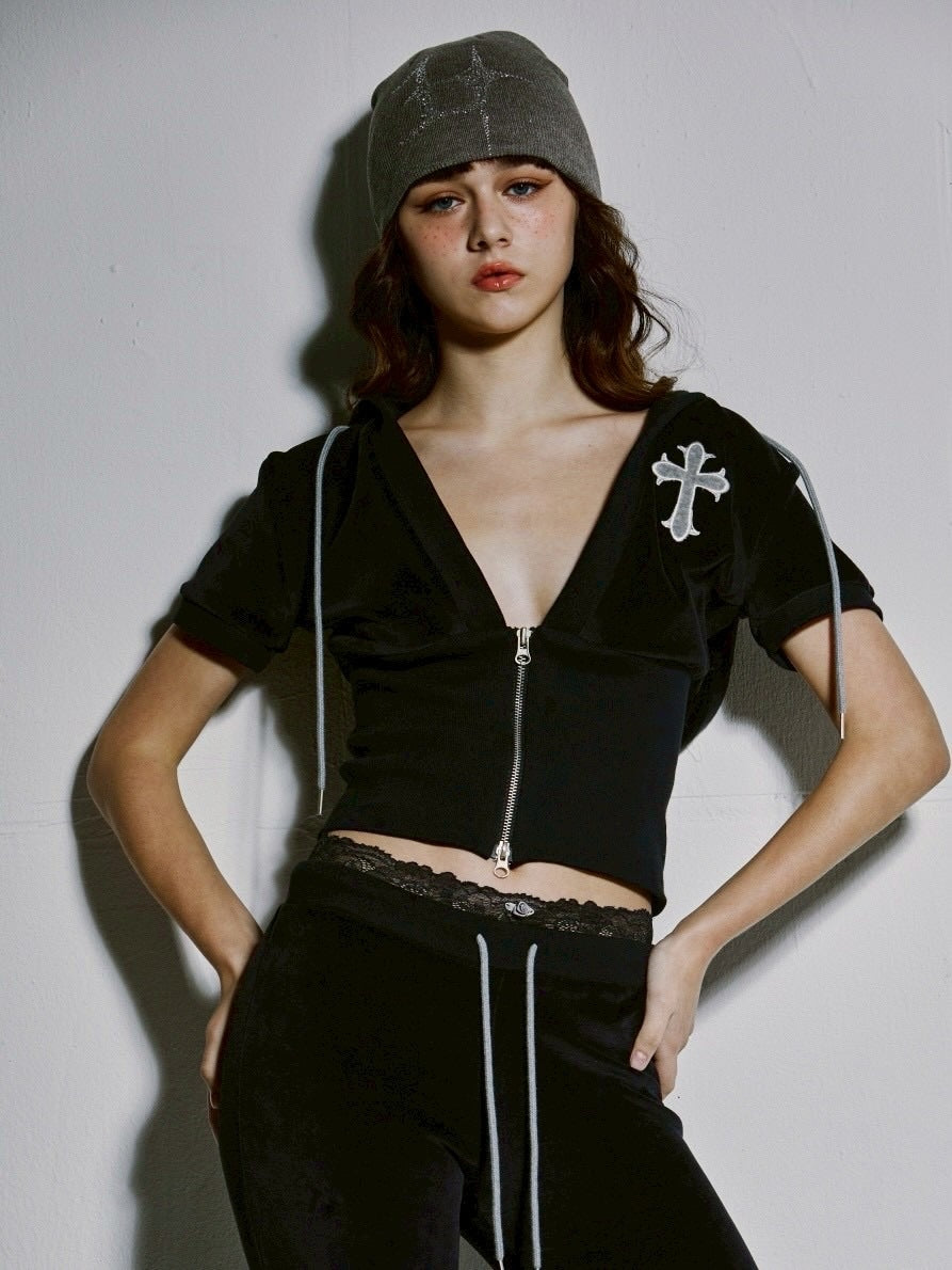 【GATELESS】SUMMER RETRO ZIP UP / 【ゲートレス】ロゴサマーレトロジップアップ半袖Tシャツ