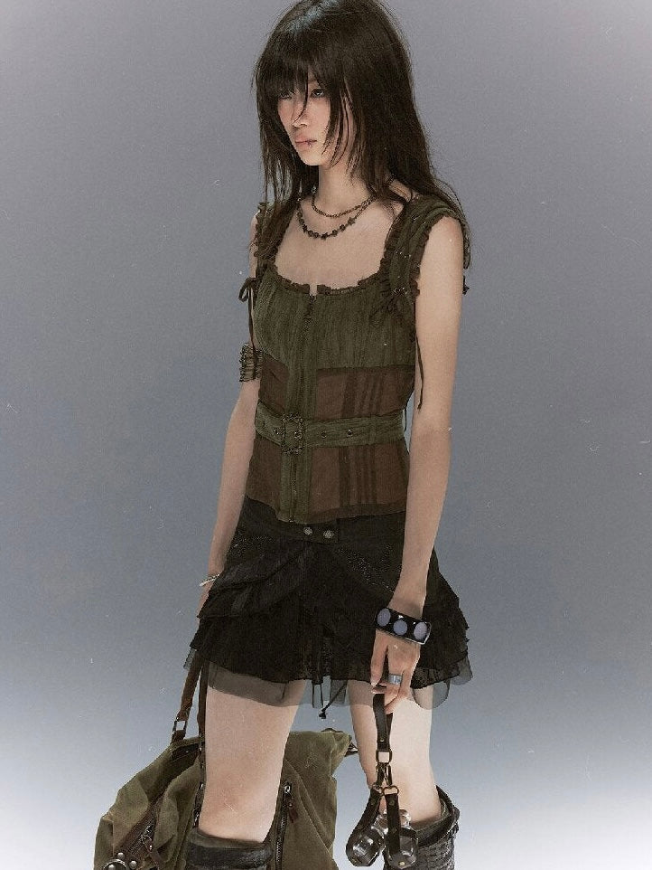 【Cest Nous】Vine pleated short skirt
