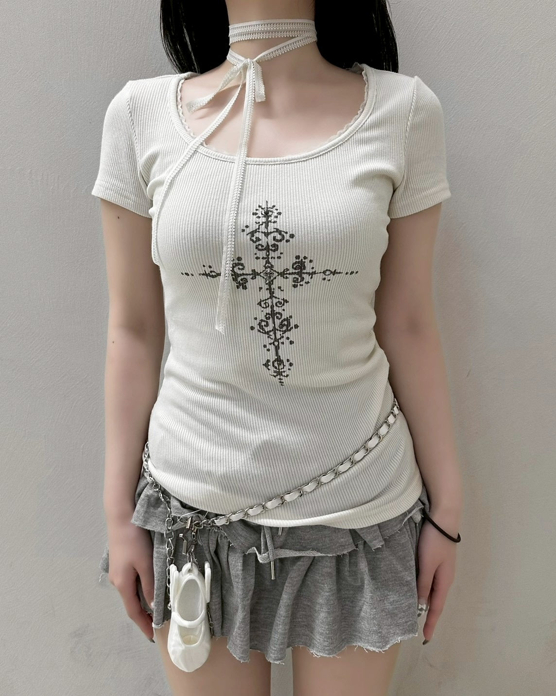 【nmtc+】Mika Cross Shirring Tee Scarf Set (3color)