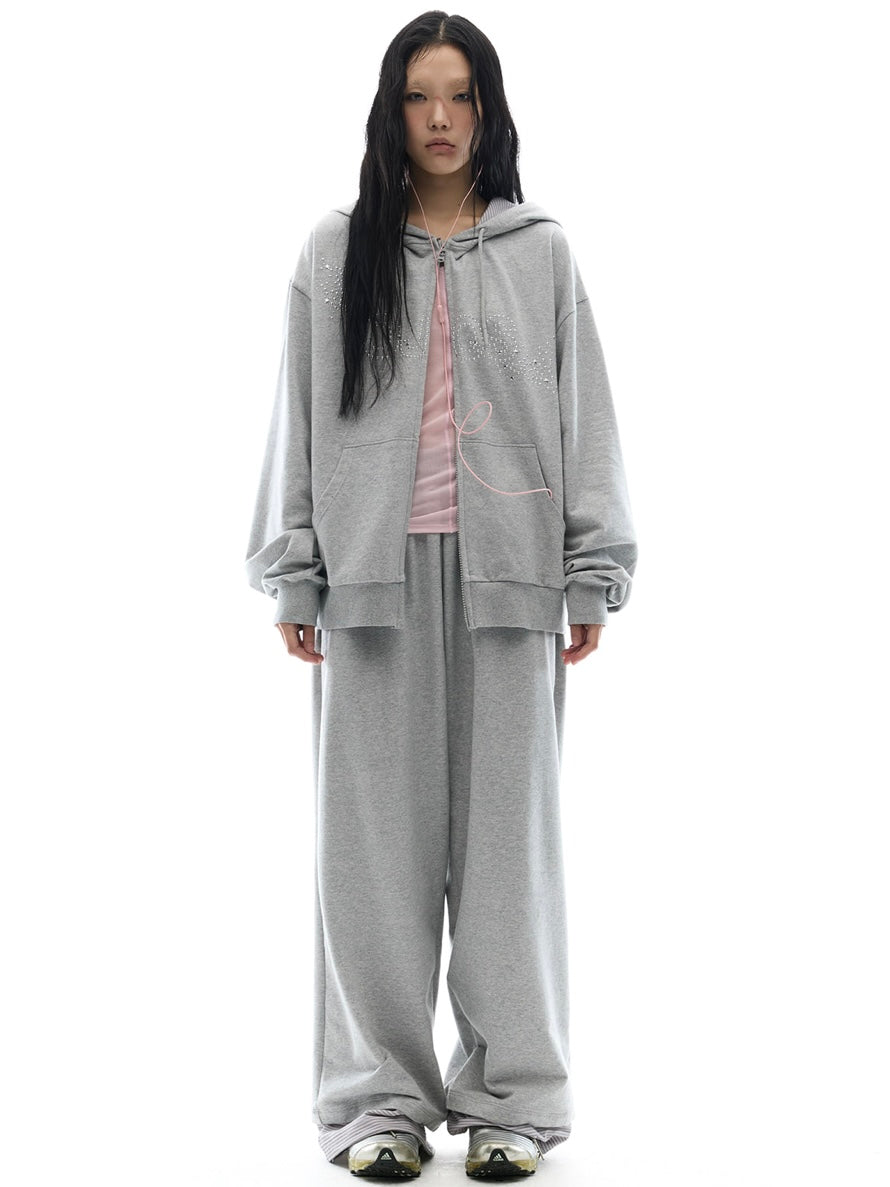 【OJOS】Hotfix Logo Wide Sweatpants