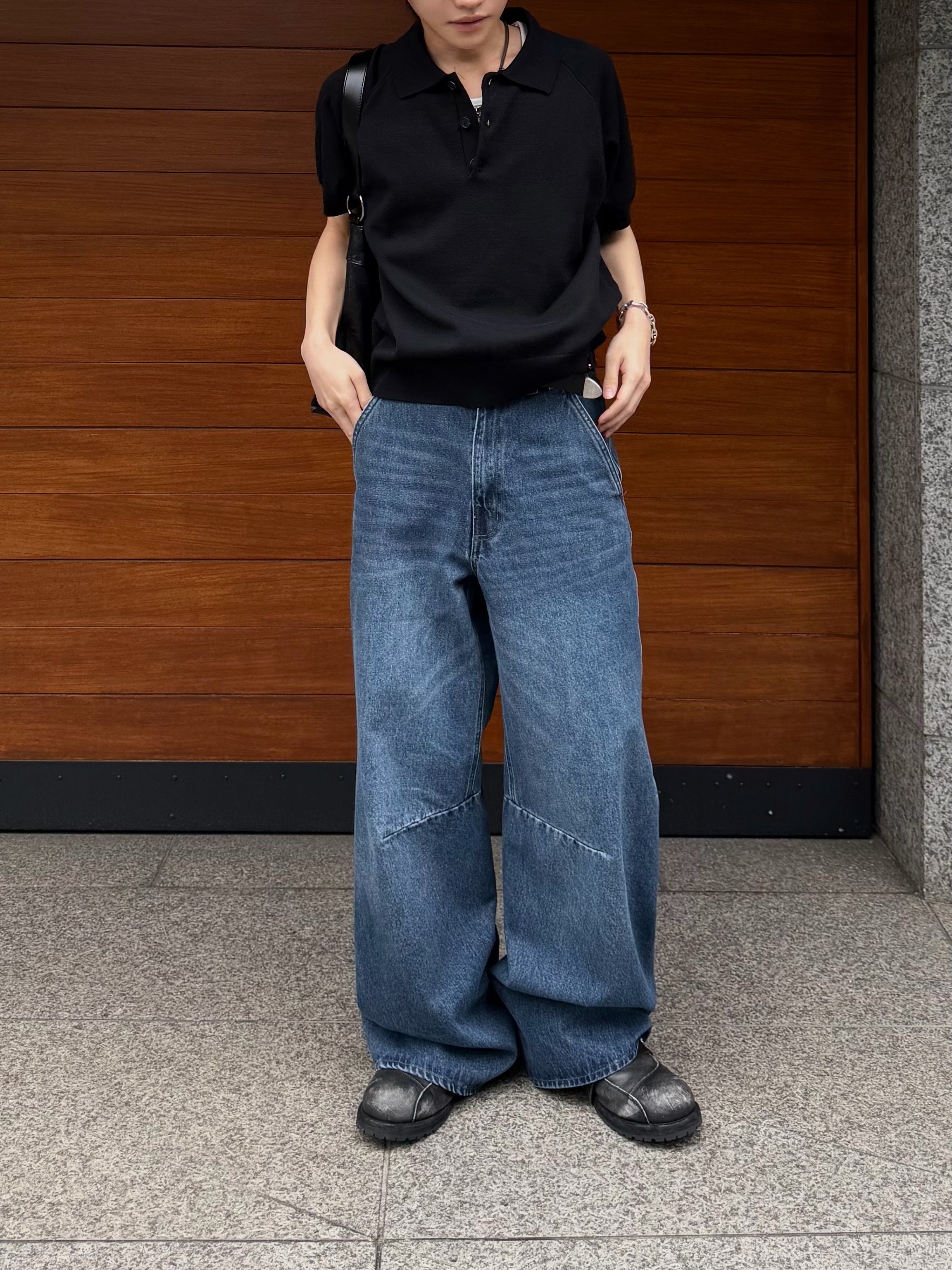 東京店WEB限定受注制【Chikashitsu +】cropped knit poloshirt (3color)
