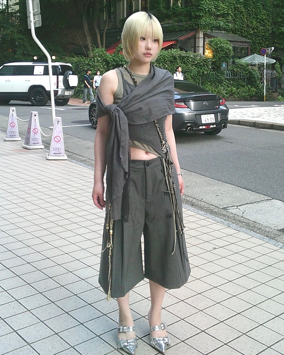 7/17 20:00 発売 国際配送【Nerd out XU】seven point stripe wide leg pants (2color)