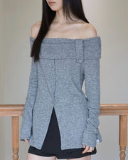 【Uglyshadow】BUTTON OFF-SHOULDER KNIT