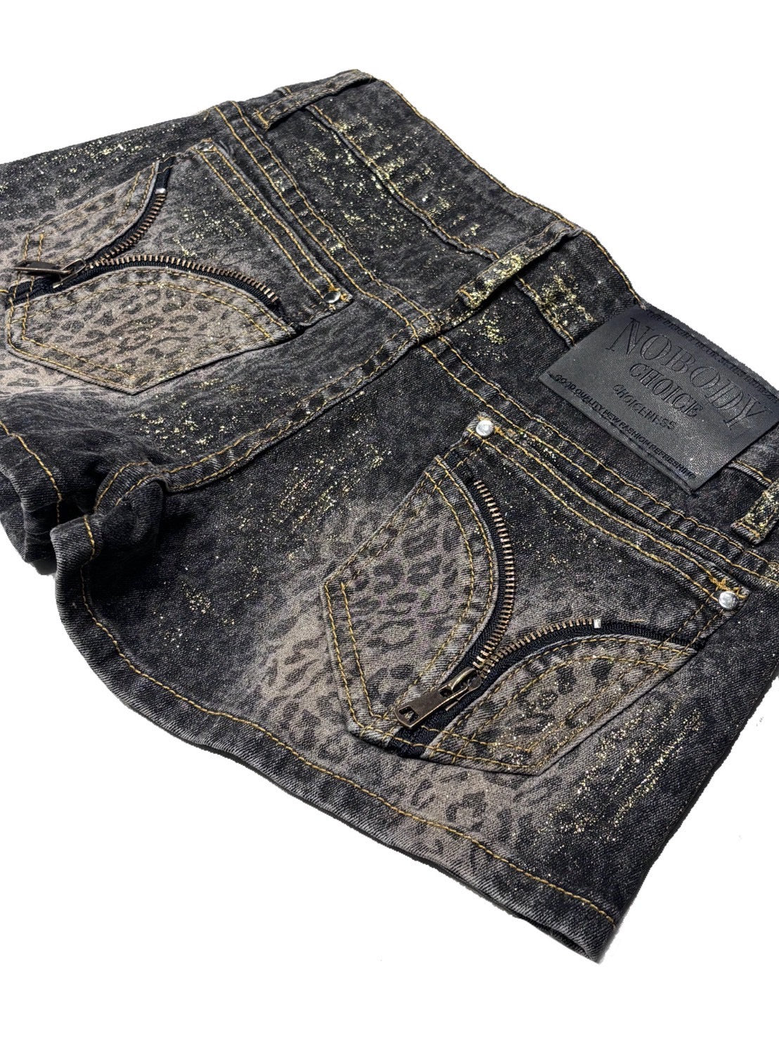 7/11 20:00発売　国際配送【BABY09】leopard back zip denim shorts