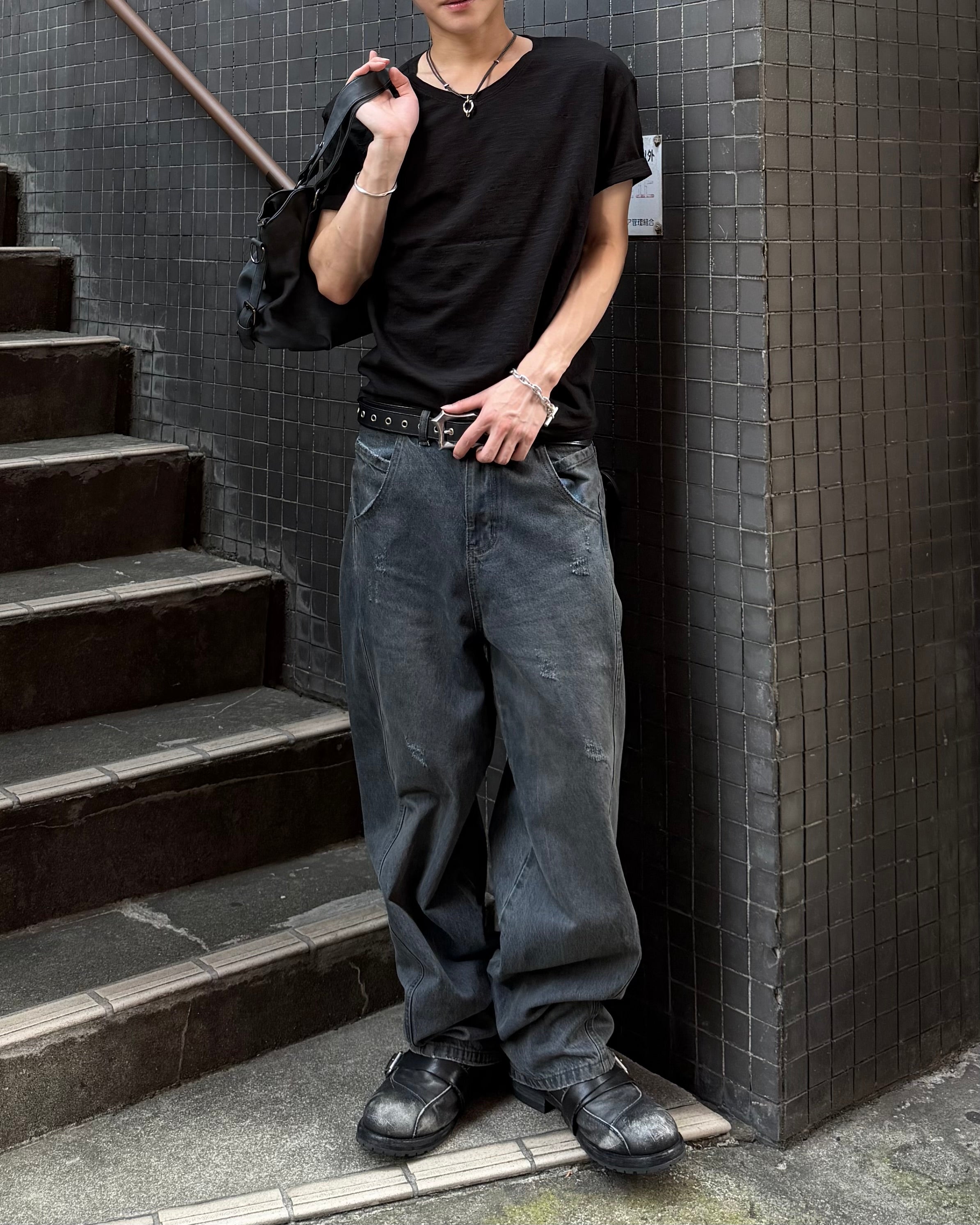 東京店WEB限定受注制【Chikashitsu +】slub v-neck tee (3color)