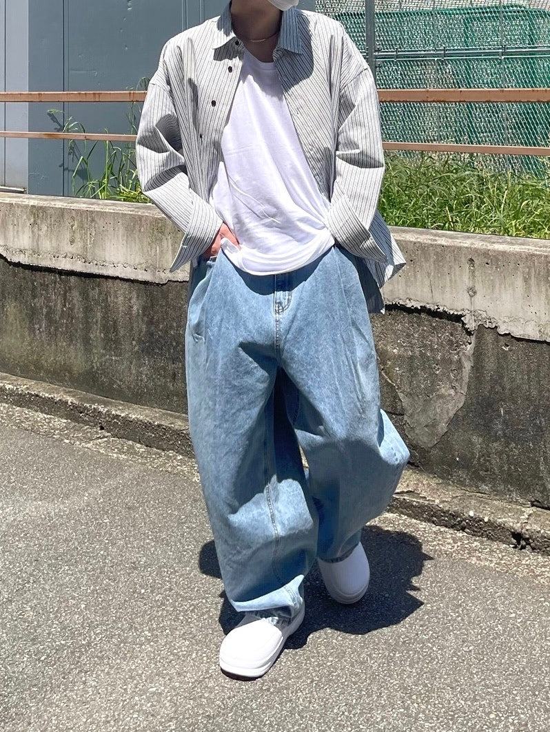 【Chikashitsu +】wide tuck denim pants (2color)