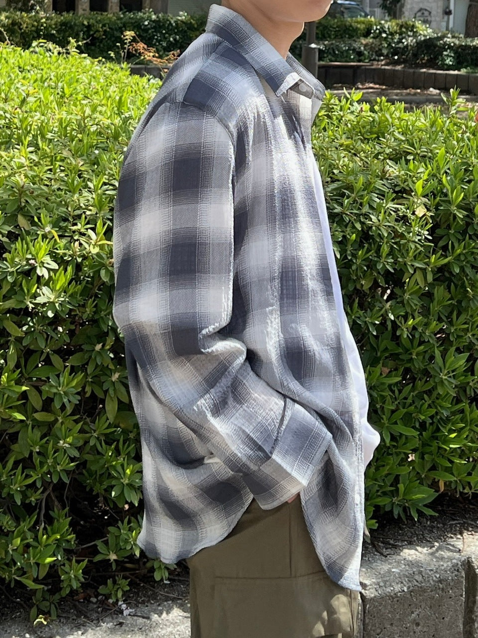 大阪店WEB限定受注制【Chikashitsu +】over fit shadow check shirt (3color)
