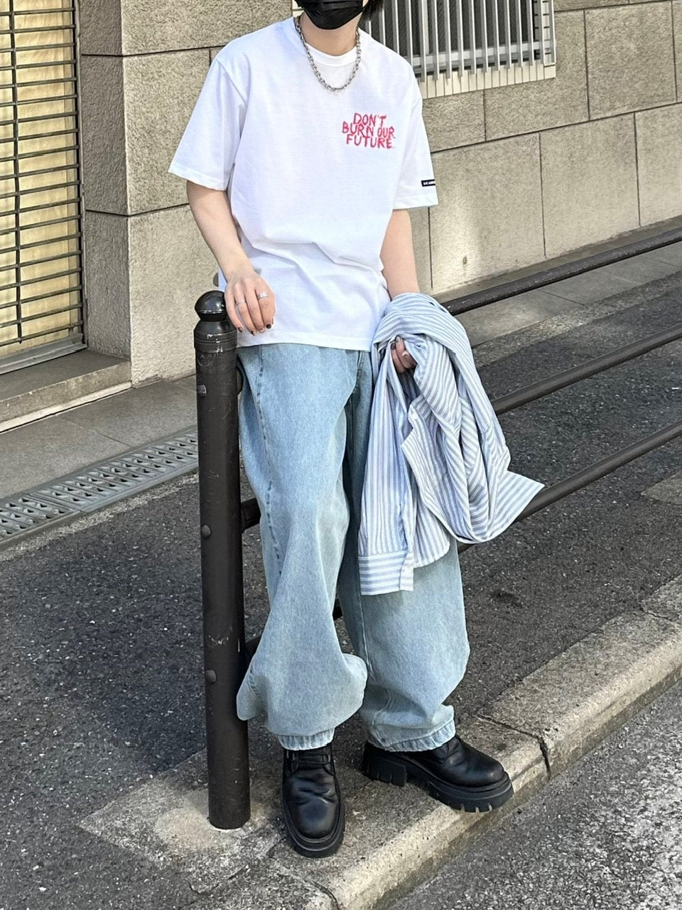 【Chikashitsu +】snap button denim pants (2color)