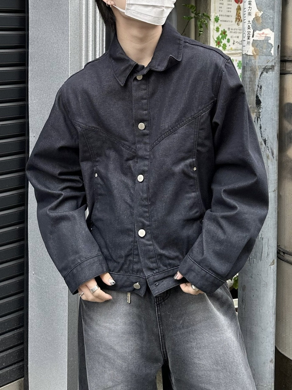 受注制【Chikashitsu +】set up design denim short jacket (2color)