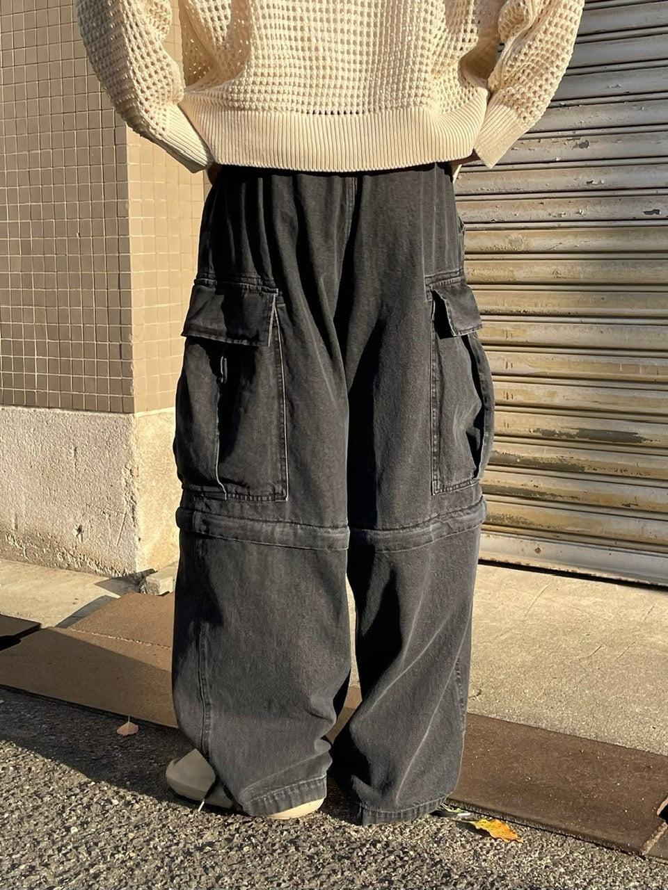 受注制【Chikashitsu +】2way heavy pocket denim cargo pants (2color)