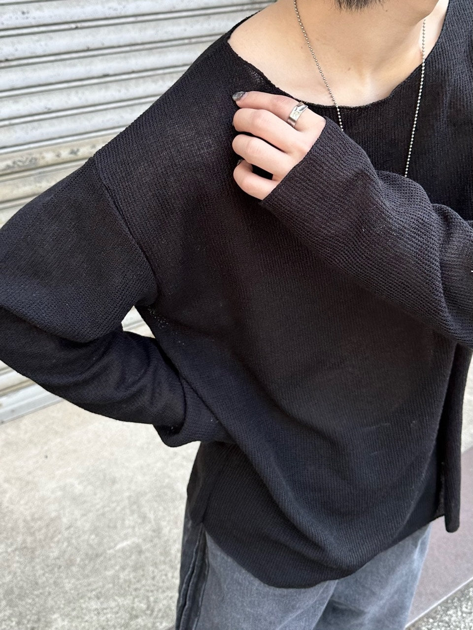 受注制【Chikashitsu +】see-through long sleeve knit (2color) / 【チカシツプラス】シースルー長袖ニット