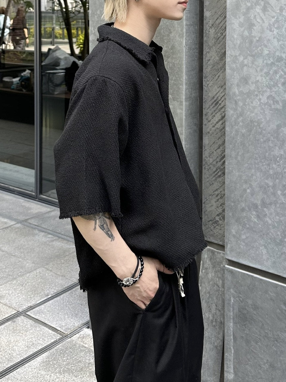 大阪店WEB限定受注制【Chikashitsu +】tweed cropped shirt (2color)