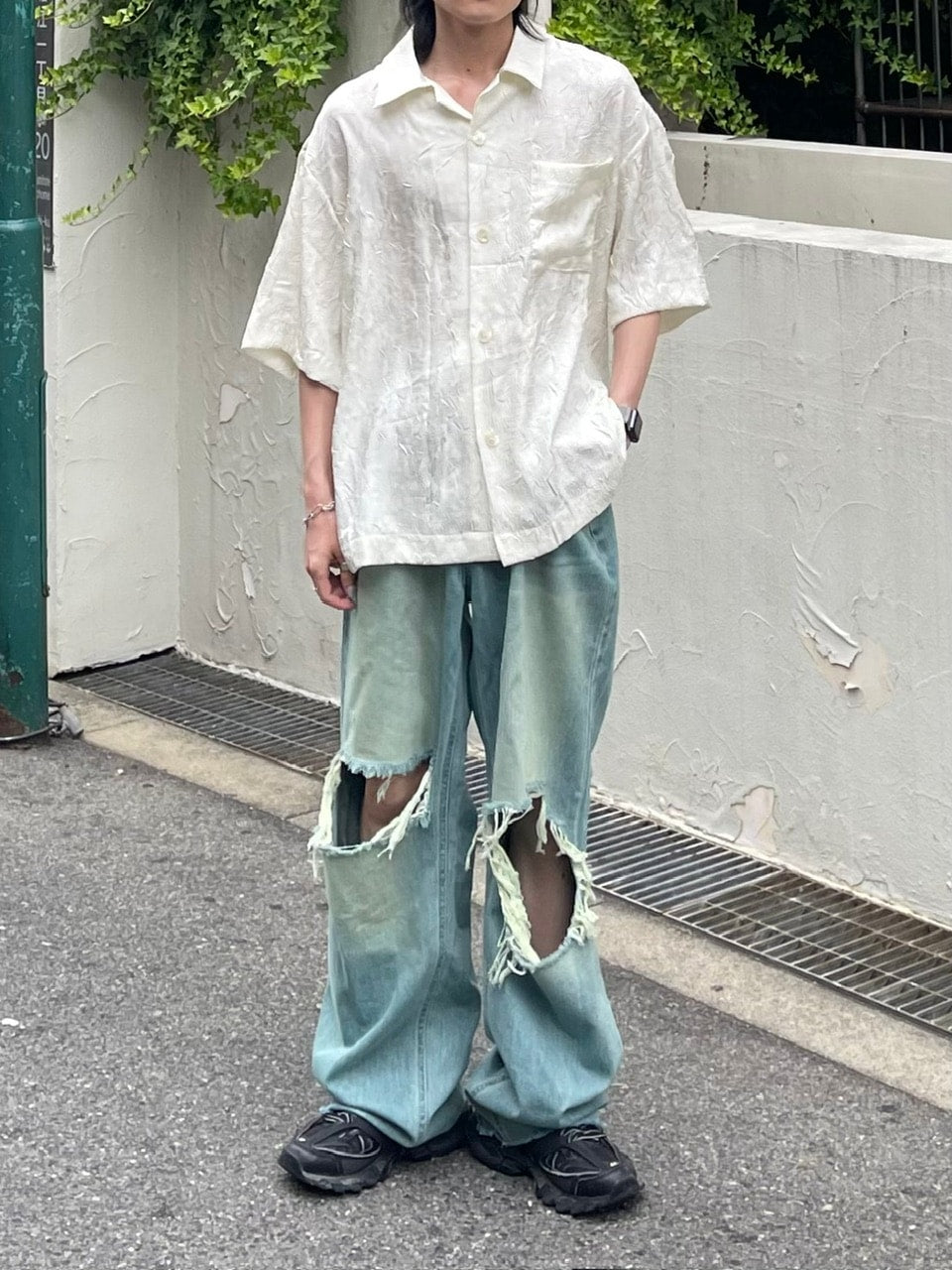 大阪店WEB限定【Chikashitsu +】vintage crash denim pants (2color)