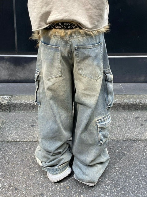 受注制【Never mind the XU】pocket cargo denim pants (2color) / 【ネバーマインドザエックスユー】ポケットカーゴワイドデニムパンツ