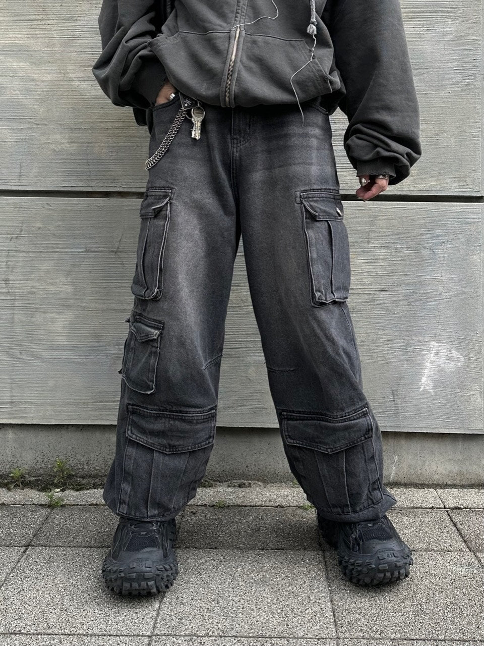 受注制【Chikashitsu +】vintage wash cargo denim pants (2color)