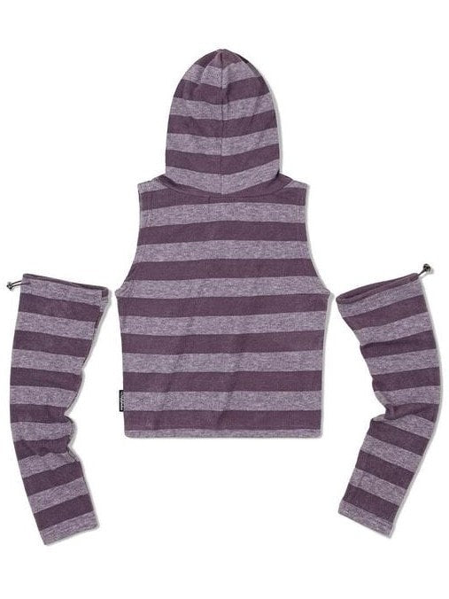 【Uglyshadow】STRIPED HOODED KNIT VEST WARMER SET