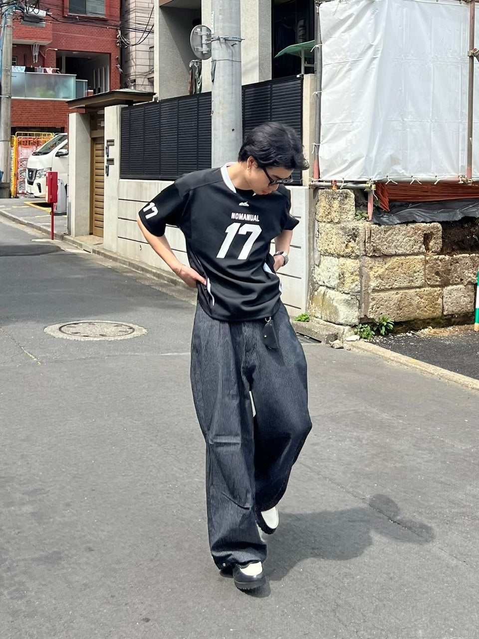 受注制【Chikashitsu +】snap button hickory stripe pants / 【チカシツプラス】スナップボタンヒッコリーストライプデニムパンツ