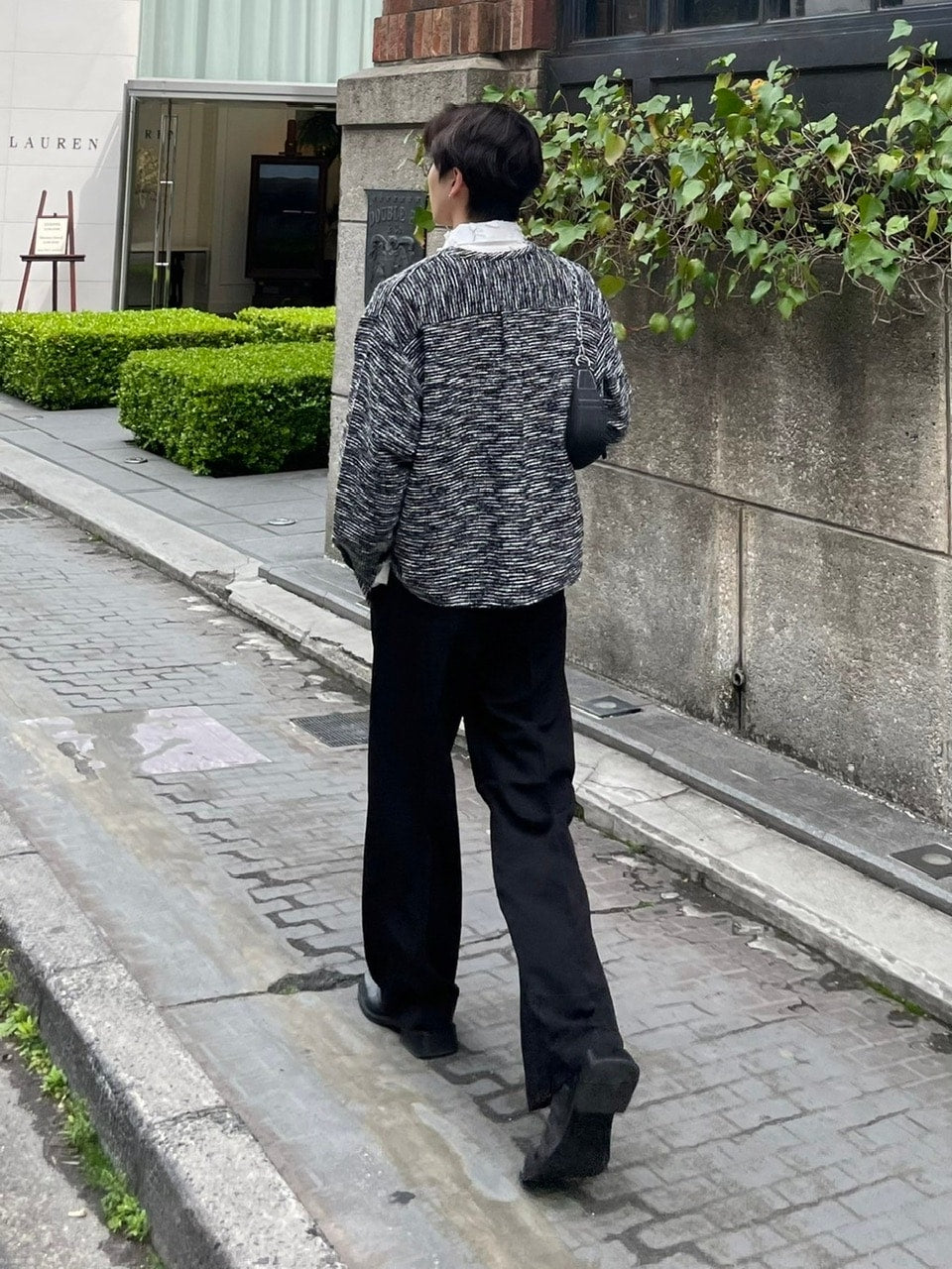 受注制【Chikashitsu +】no collar light tweed shirt (2color)