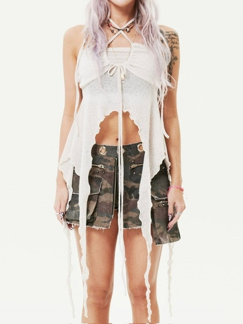 【HOLY NUMBER 7】Ribbon Ruffle Tube Top