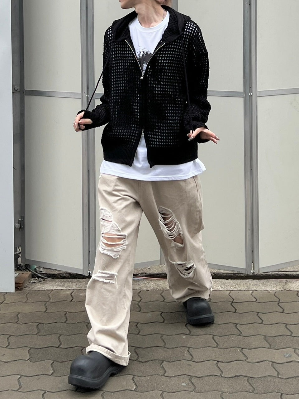 受注制【Chikashitsu +】damage cotton volume pants