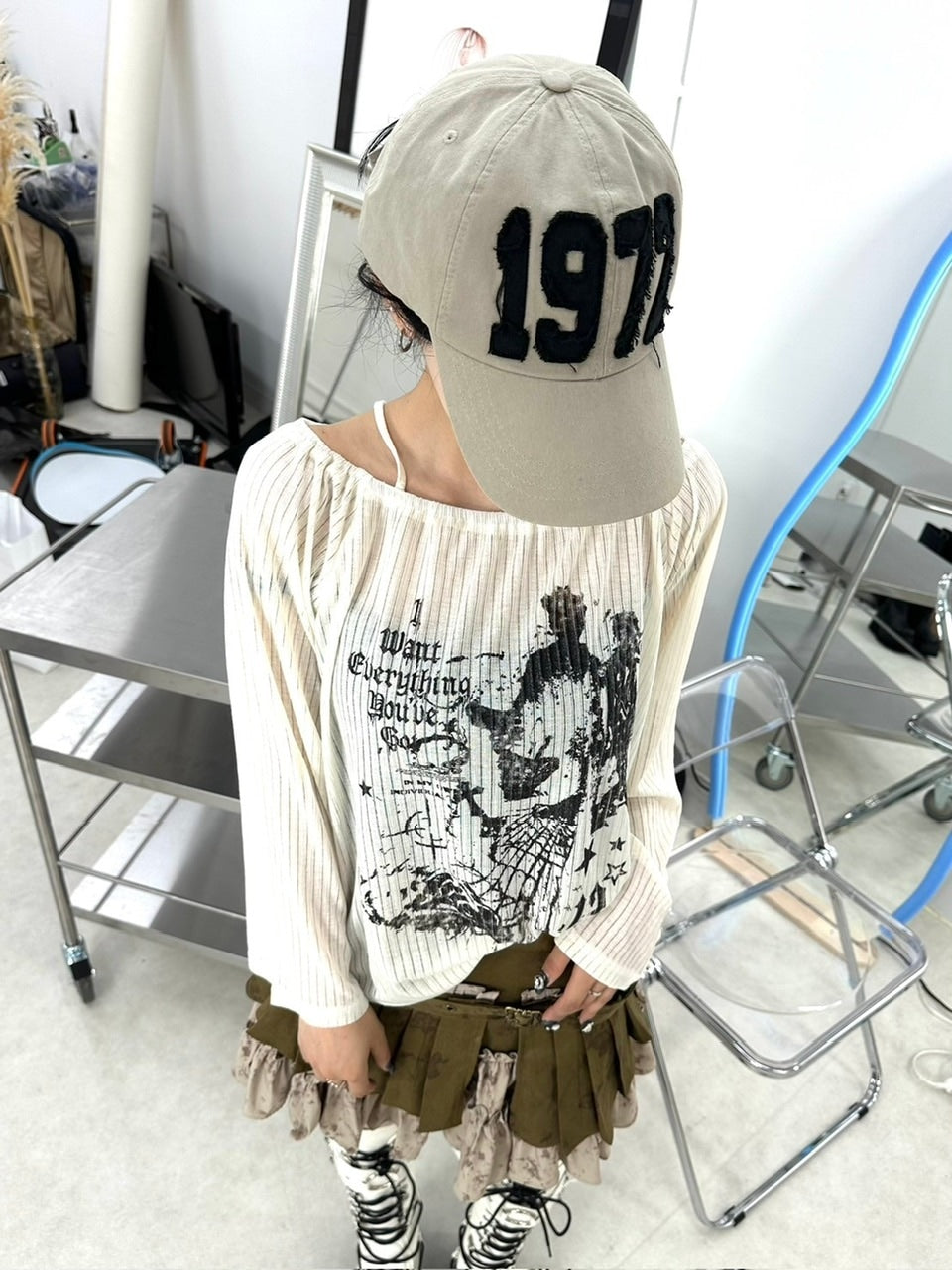 受注制【Never mind the XU】off shoulder mesh tops (2color)