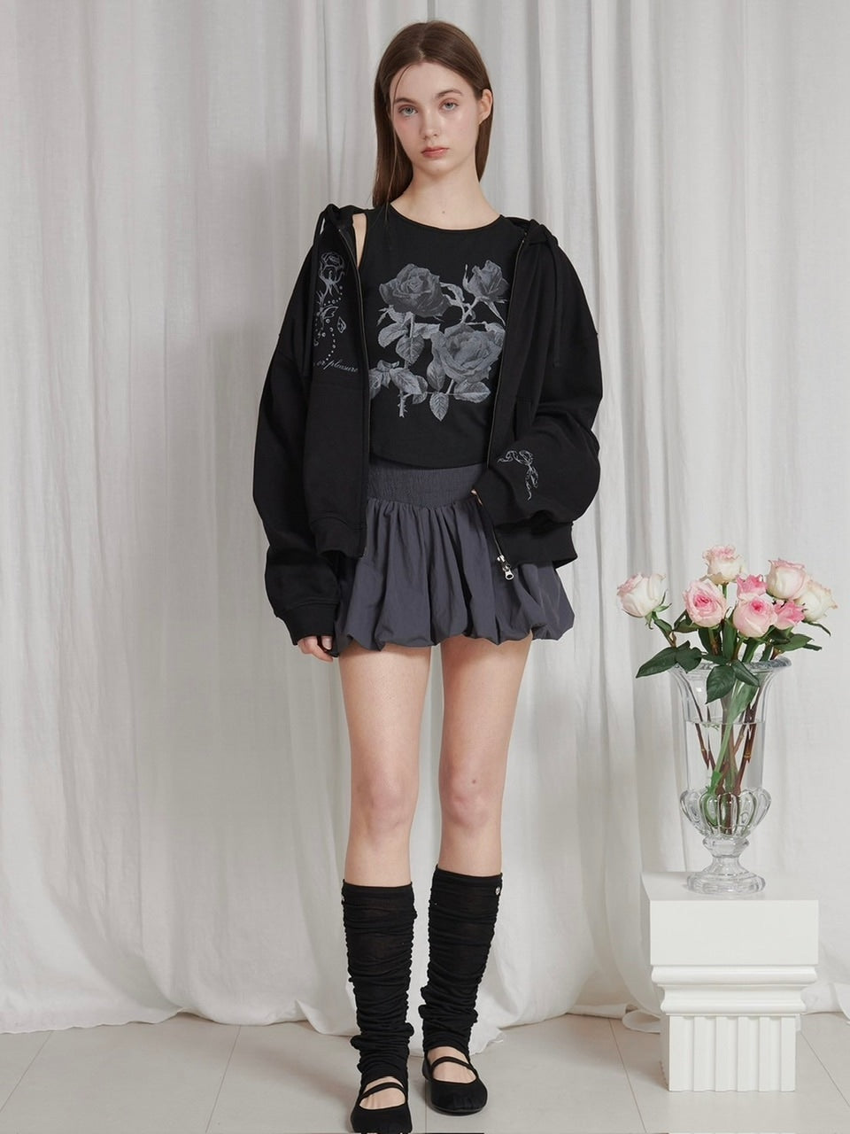 【PAIN OR PLEASURE】ROSE 2WAY HOOD ZIP UP