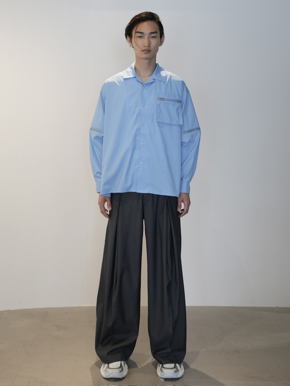 【CS】2way zip square cut shirt (blue) / 【シーエス】2ウェイジップスクエアカット長袖シャツ