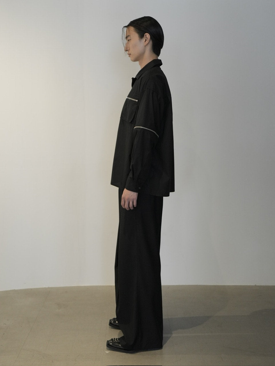 【CS】2way zip square cut shirt (black) / 【シーエス】2ウェイジップスクエアカット長袖シャツ