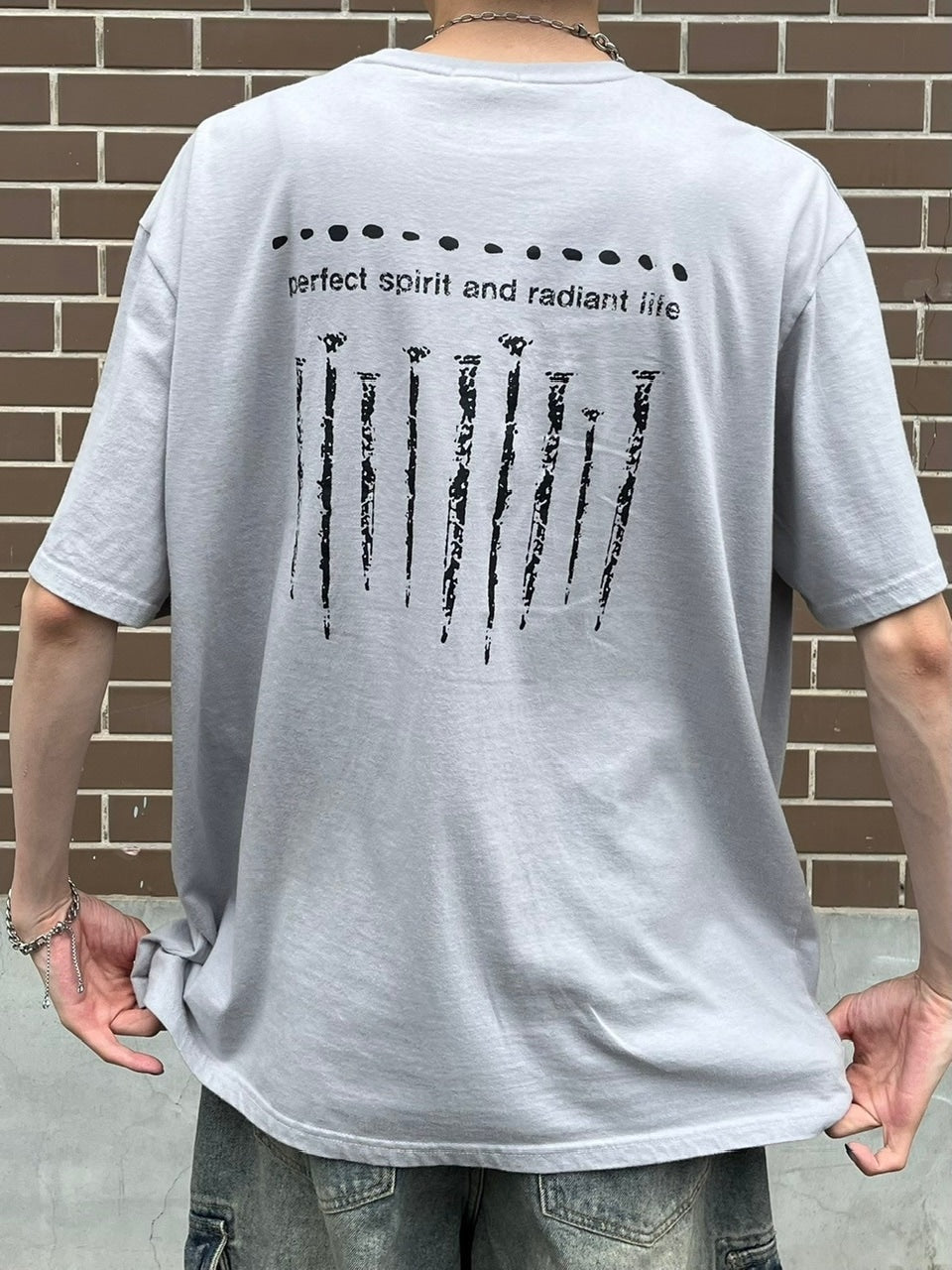 受注制【Chikashitsu +】nail back print t-shirt (3color)