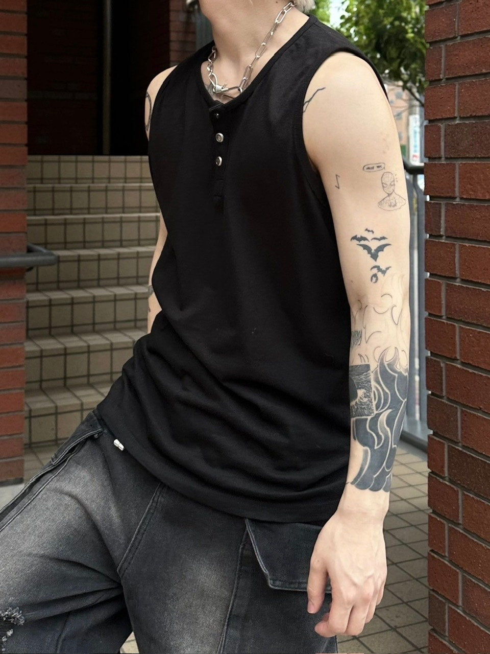 Chikashitsu +】henry neck sleeveless (3color) – PRESSING WEB SHOP