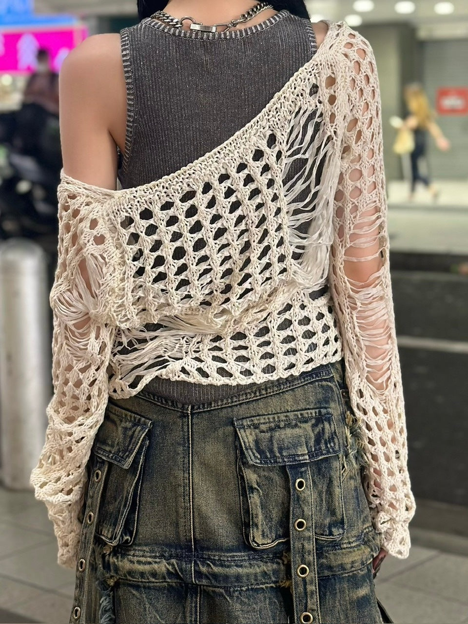 受注制【Never mind the XU】damage summer knit (3color)